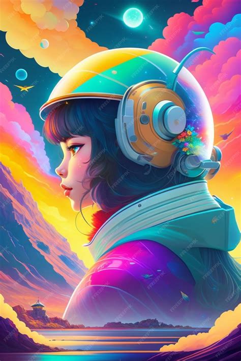 Premium Photo | A colorful poster of a girl wearing a helmet and a ...