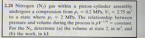 Solved 2 28 Nitrogen N2 Gas Within A Piston Cylinder Assembly