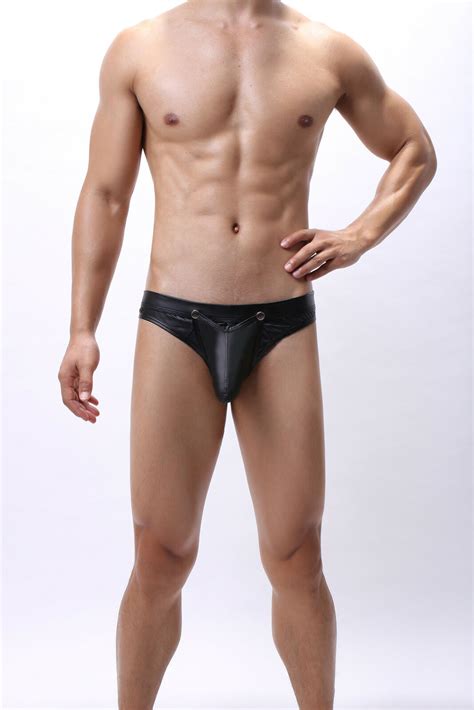 Men S Pu Leather Thongs Jockstrap Bikini G String Trunks Boxer Briefs