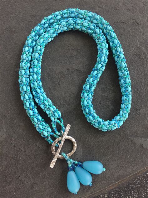 Beaded Rope Necklace Turquoise Beaded And Woven Daydreamer Etsy