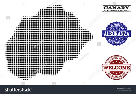 Welcome Collage Halftone Map Alegranza Island Stock Vector Royalty