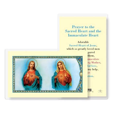 Sacred Heart of Jesus Immaculate Heart of Mary Laminated Prayer Card