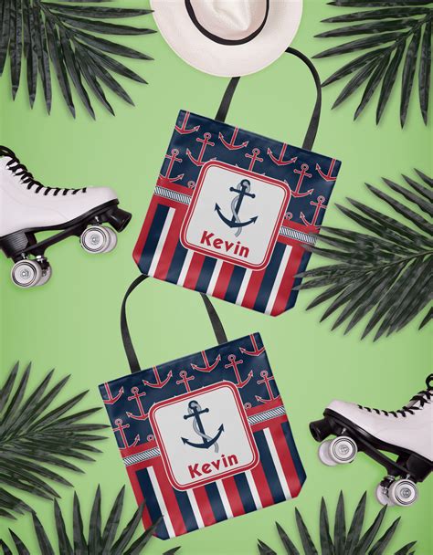 Custom Nautical Anchors And Stripes Canvas Tote Bag Personalized Youcustomizeit