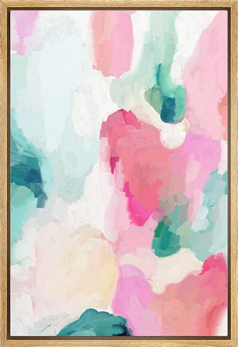 Idea Wall Framed Canvas Print Pastel Pink Green Yellow Paint Strokes