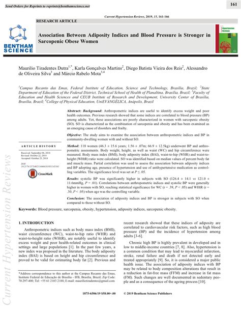 Pdf Association Between Adiposity Indices And Blood Pressure Is