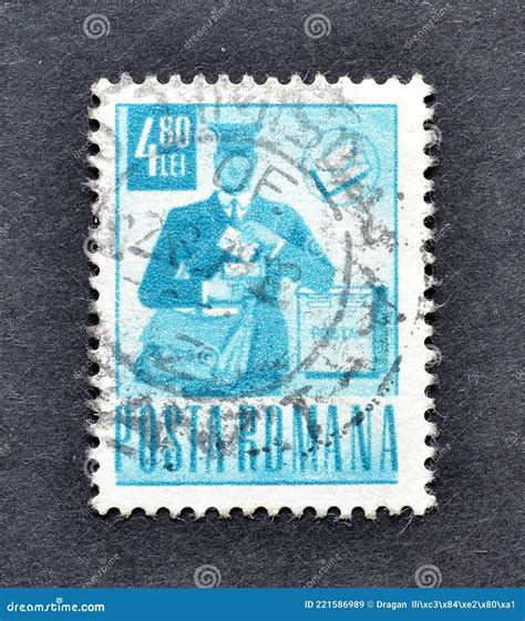 Cancelled Postage Stamp Printed By Romania That Shows Postman On Round