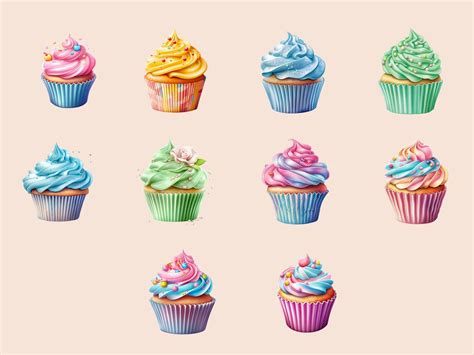 Pastel Cupcake Clipart Bundle Rainbow Birthday Cake PNG - Etsy