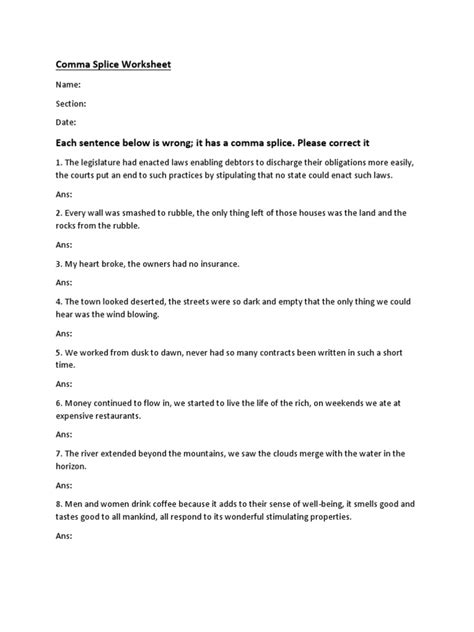 -Worksheet- Comma Splice | PDF