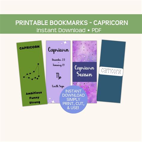 Capricorn Printable Bookmarks Zodiac And Astrology Gift Book Lover