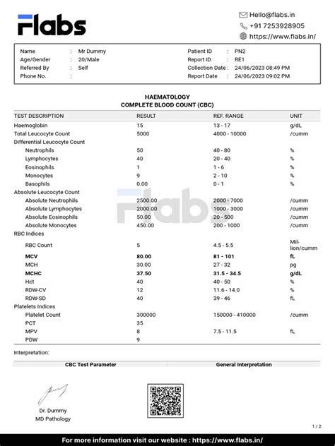 complete-blood-count template | PDF | Anemia | White Blood Cell