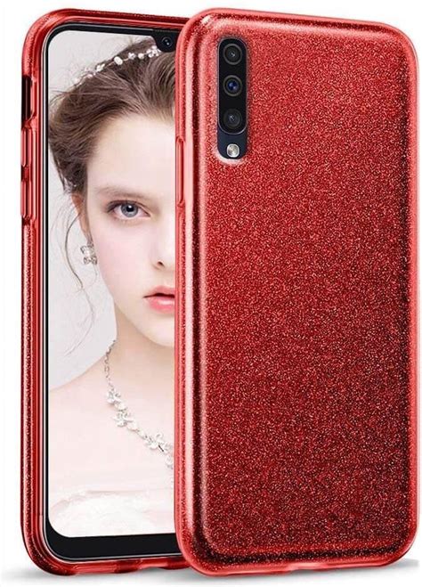 Samsung Galaxy A50 Hoesje Glitters Siliconen Tpu Case Rood Blingbling Cover