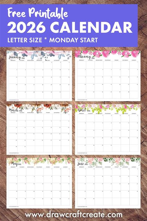 calendar printable monday start draw craft create