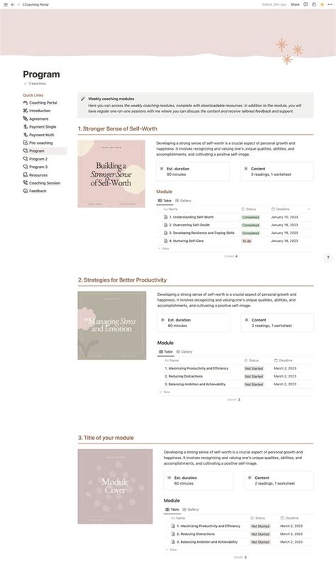 Notion Template Coaching Portal Notion Client Portal Online Course