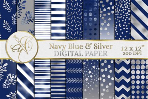 Navy Blue And Silver Digital Paper Graphic By Paperart Bymc Creative