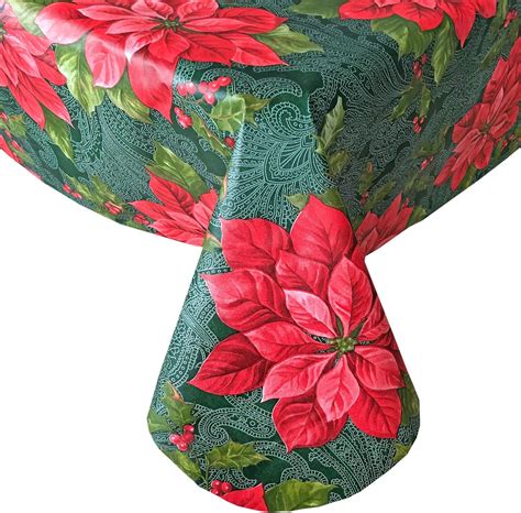 Newbridge Scarlet Poinsettia Filigree Christmas Vinyl Flannel Backed