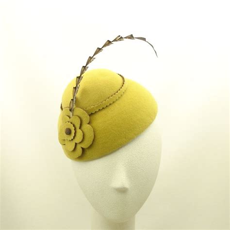 Yellow Fascinator Hat Art Deco Felt Hat Wedding Guest Mini Etsy