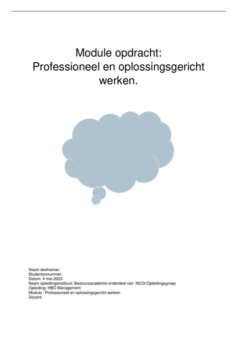 Cijfer 7 Module Opdracht Professioneel En Oplossingsgericht Werken