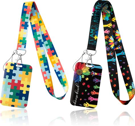 2 Pieces Autism Awareness Lanyard With Id Badge Holder For