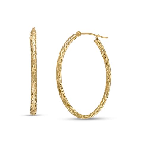 30 0mm Diamond Cut Inside Out Tube Oval Hoop Earrings In Hollow 10k Gold Zales