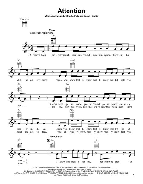 Attention By Charlie Puth Sheet Music For Ukulele At Sheet Music Direct