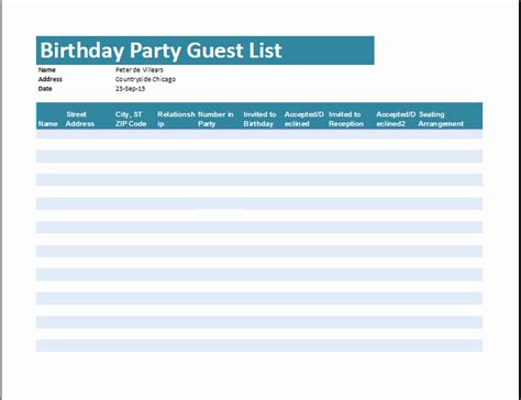 50 Excel Party Guest List Template | Ufreeonline Template