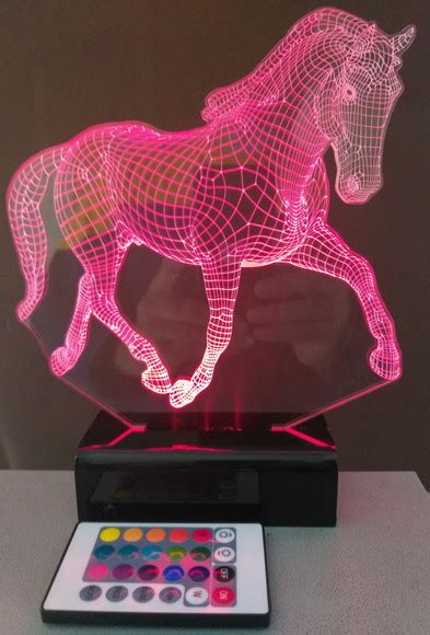 Luminária Abajur Display Led 3d Controle Remoto Cavalo 3d