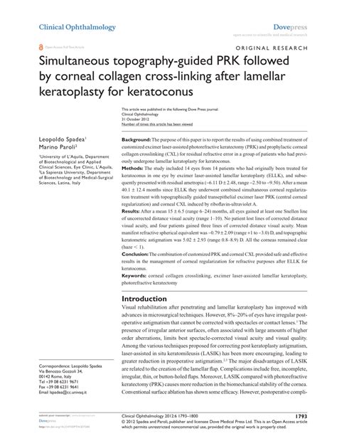 Pdf Simultaneous Topography Guided Prk Followed By Corneal Collagen