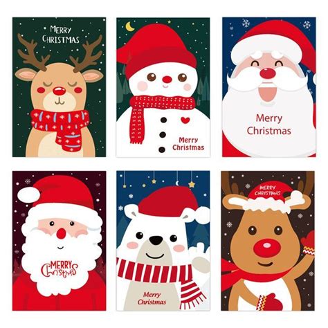 Four Christmas Cards With Santa Claus Reindeer And Snowman In