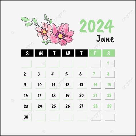 Calendario Floral Mensual Para Junio De Vector Png Dibujos