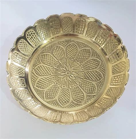 Buy Parijat Handicraft Brass Puja Plate Aarti Pujan Thali Golden Brass