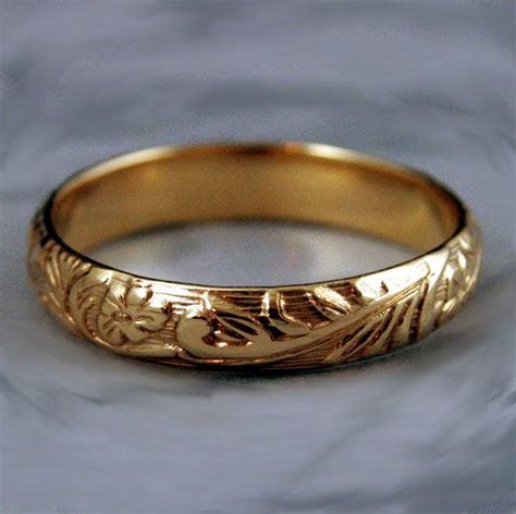 Solid 14k Gold Floral Wedding Band Solid Yellow Gold Wedding Etsy