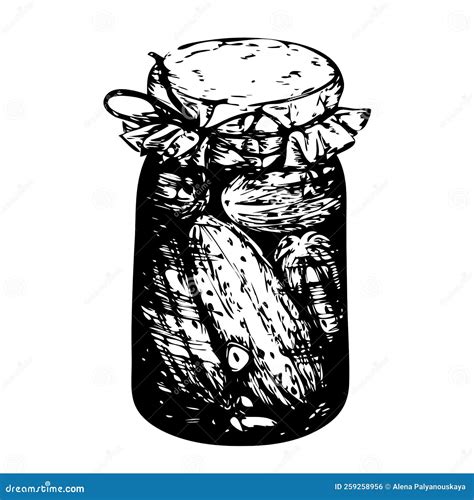 Hand Drawn Glass Jar Bank Of Pickles Doodle Cucumber Vector Stock Vector Illustration Of