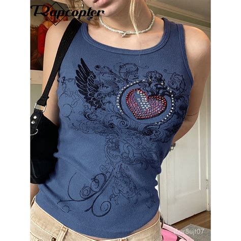 Jual Rapcopter Y2k Printed Crop Top Knitted Diamonds Kawaii Grunge Tank