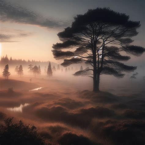 Premium Photo A Breathtaking View Of A Misty Landscape At Dawn Or