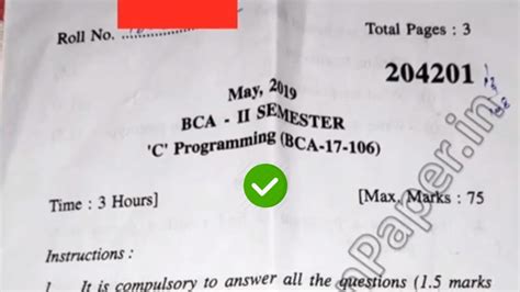 YMCA BCA 2nd Sem C Programming Question Paper YouTube