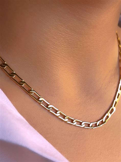 18k Gold Filled Elegant Staple Chain Solid Link Necklace Thick Gold