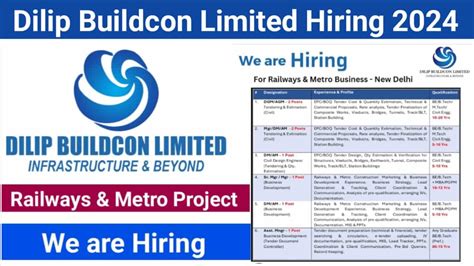 Dilip Buildcon Limited Hiring 2024 For Railways Metro Business