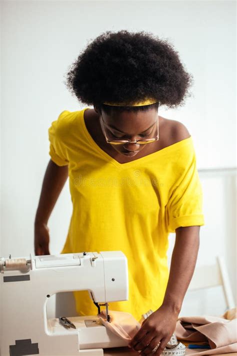 African Seamstress Sews Clothes Stock Image Image Of Machine