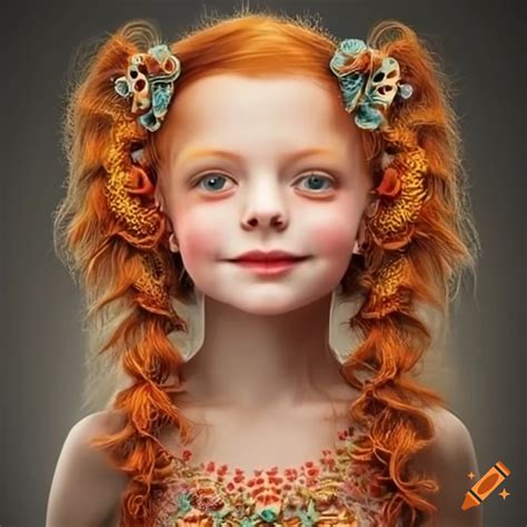 Adorable Illustration Of Smiling Ginger Haired Girls On Craiyon