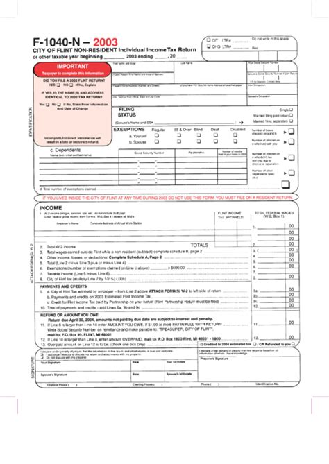 Form F N Non Resident Individual Income Tax Return