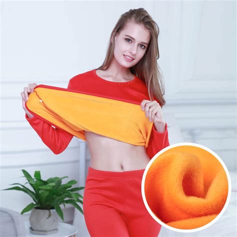 Buy Trendy 2pcs Women Thermal Underwear Set Winter Warm Thicken Fleece Long Johns Tops Bottom