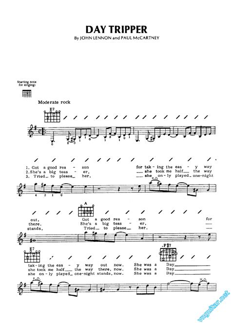 Sheet Notes And Chords Day Tripper John Lennon And Paul Mccartney