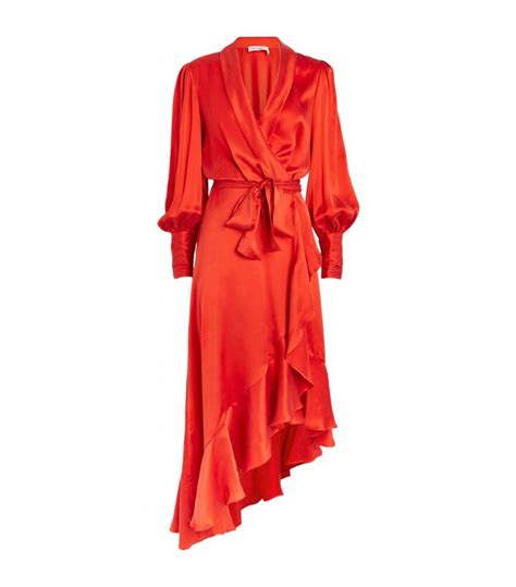 Womens Zimmermann Red Silk Wrap Midi Dress Harrods Uk