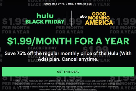 Expired Hulu Black Friday Friday Deal 1 99 Month For Up To 12