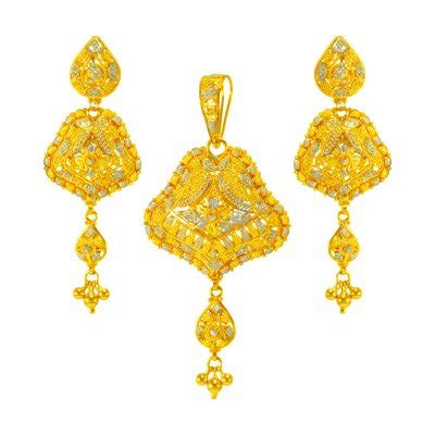 Karat Gold Two Tone Pendant Set Psyg Karat Gold Two Tone