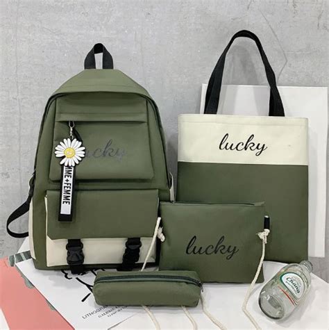 Рюкзак 4 в 1 школьный Зеленый LUCKY (набор: рюкзак, шоппер, пенал ...