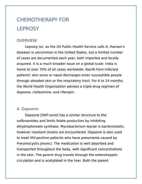 Detail Note On Chemotherapy For Leprosy Chemotherapy For Leprosy