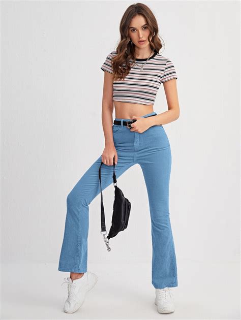 Shein Bae High Waist Flare Leg Corduroy Pants Without Belt Shein Eur