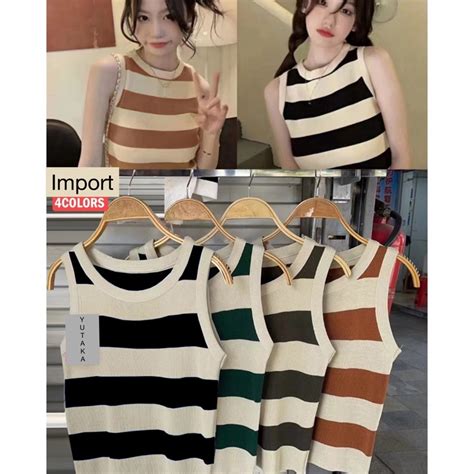 Jual Bisa Cod Atasan Rajut Import Top Knit Wanita Rajut Tanktop