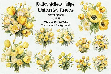 Butter Yellow Tulips Watercolor Clipart Graphic by siatia · Creative ...